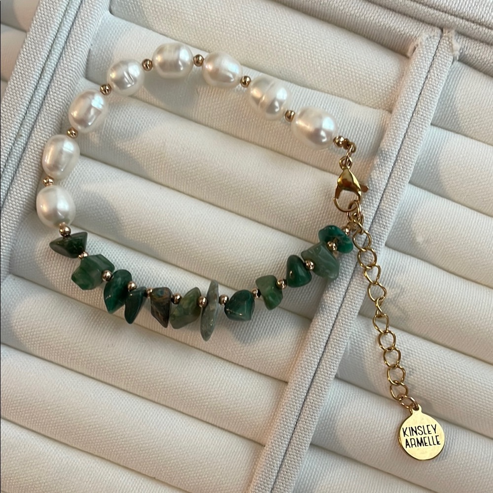 Kinsley Armelle Green and Gold Bracelet with Natural Stones (3pc set)